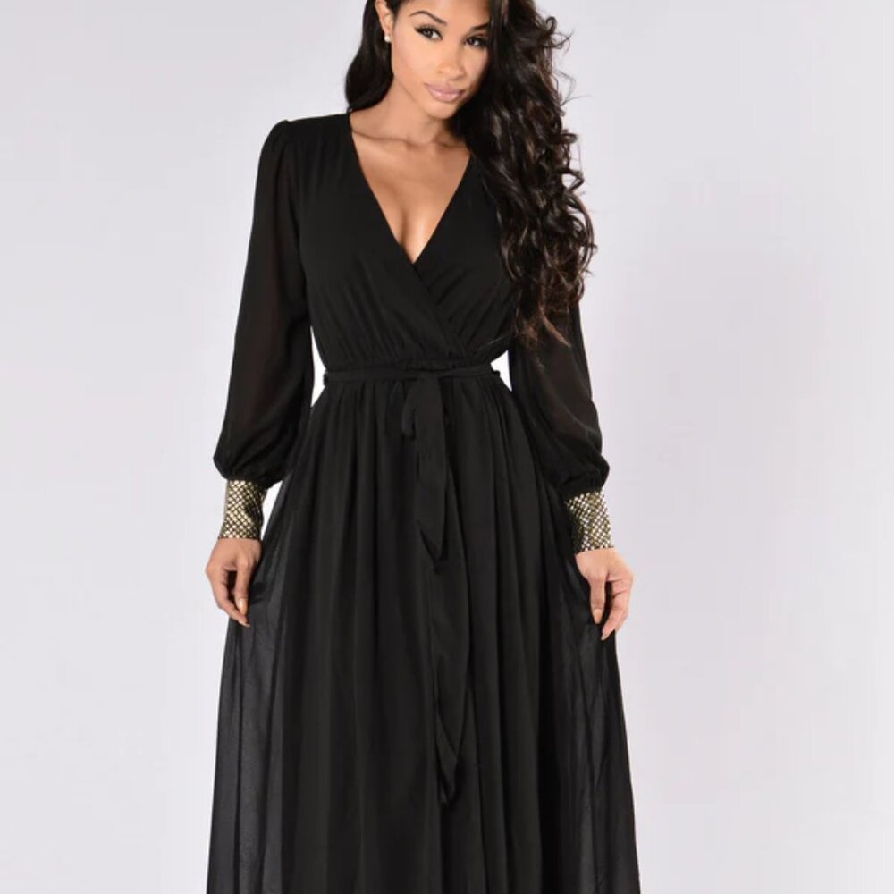 Fashion Nova Elegant Black Long Sleeve Maxi Dress